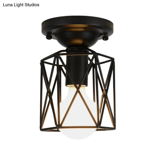 Modern Black Wire Frame Ceiling Flush Mount Light For Balcony