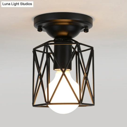 Modern Black Wire Frame Ceiling Flush Mount Light For Balcony