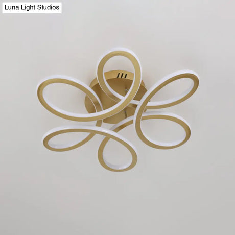 Modern Blooming Acrylic Led Flush Mount Ceiling Light In Gold/Coffee For Bedroom - Warm/White