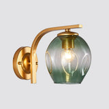 Modern Blown Glass Cup Sconce Wall Mounted Lighting - Blue/Green/Amber 1 Head Black/Gold Curved Arm