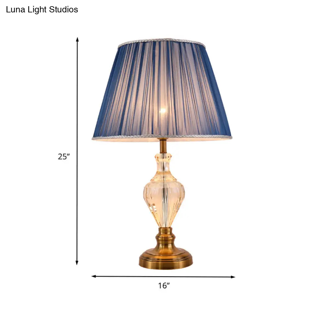 Modern Blue Crystal Dining Room Lamp With Flared Fabric Shade