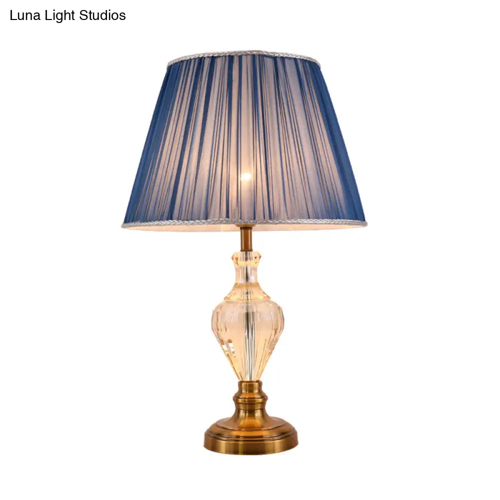 Modern Blue Crystal Dining Room Lamp With Flared Fabric Shade