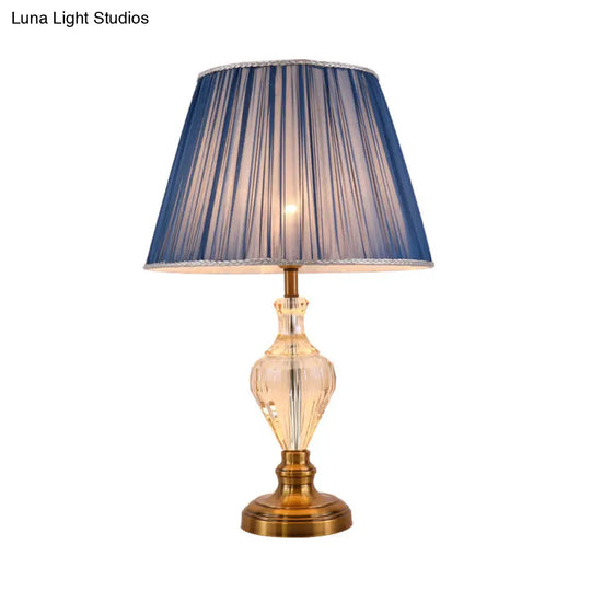 Modern Blue Crystal Dining Room Lamp With Flared Fabric Shade