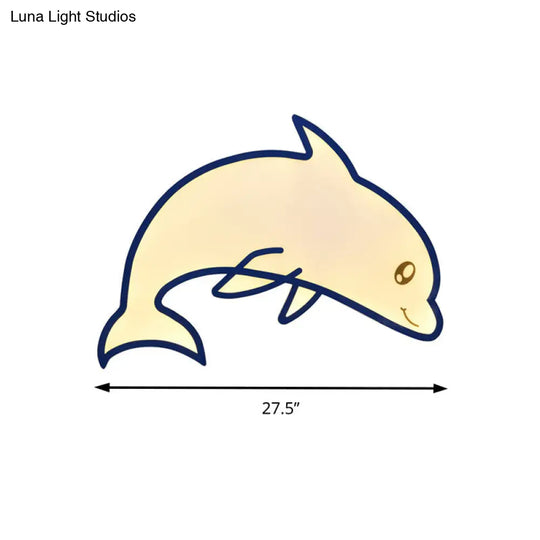 Modern Blue Dolphin Cartoon Flushmount Ceiling Light With Integrated Led & Acrylic - Flush Mount