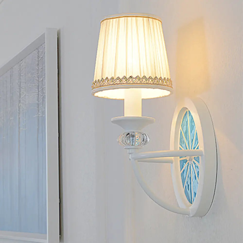 Modern Blue Elliptical Sconce Lamp - Wall Mounted Iron Light With Fabric Shade For Living Room