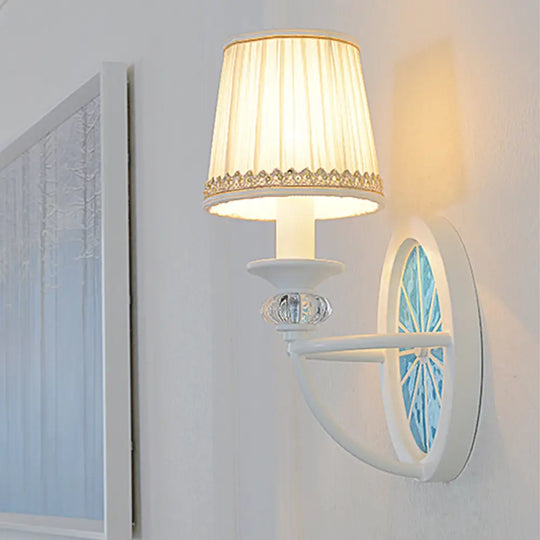 Modern Blue Elliptical Sconce Lamp - Wall Mounted Iron Light With Fabric Shade For Living Room