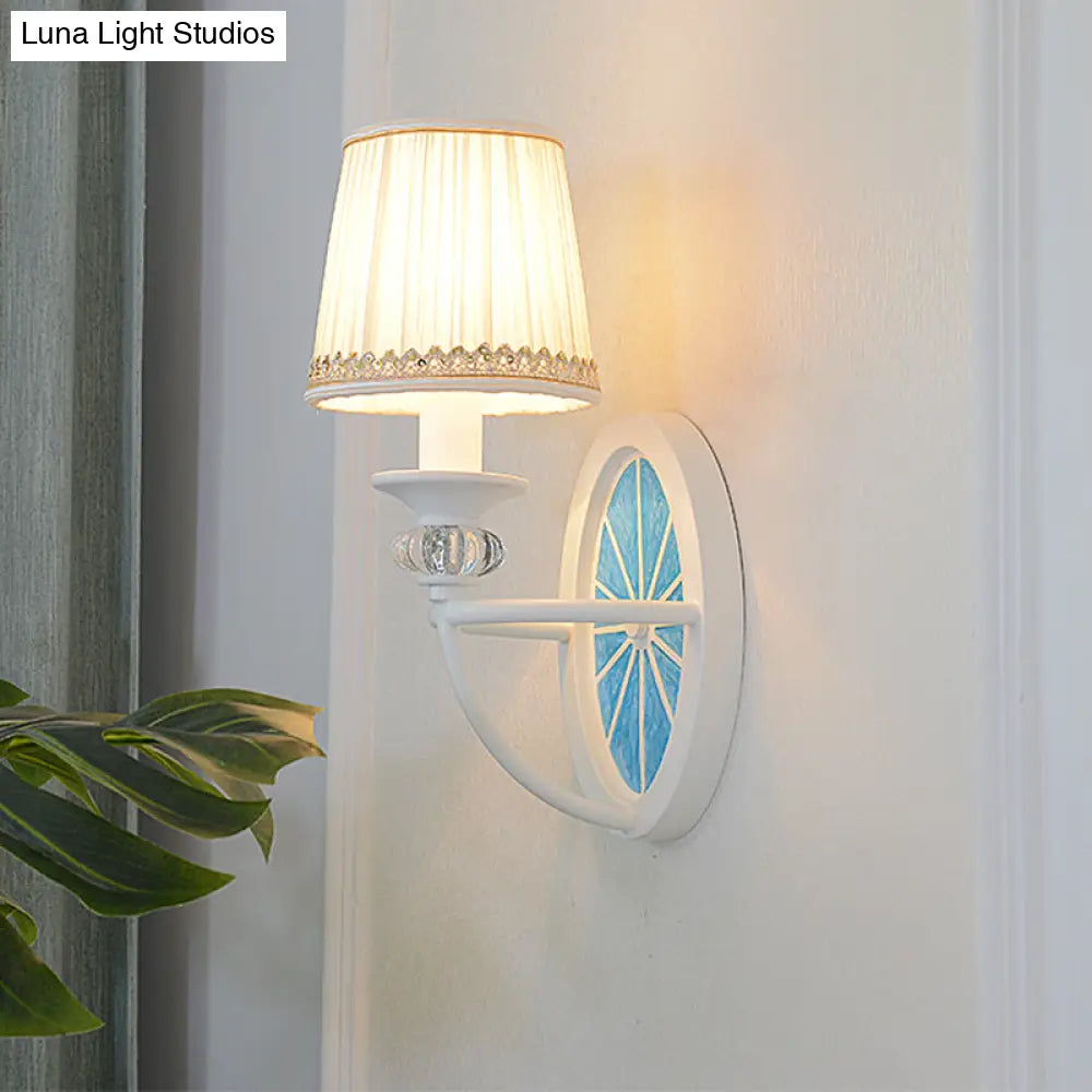 Modern Blue Elliptical Sconce Lamp - Wall Mounted Iron Light With Fabric Shade For Living Room