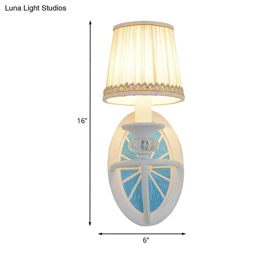Modern Blue Elliptical Sconce Lamp - Wall Mounted Iron Light With Fabric Shade For Living Room