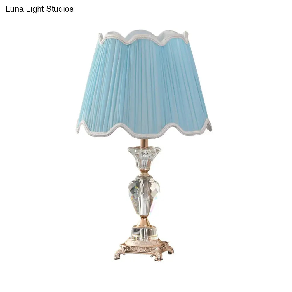 Modern Blue Fabric Cone Table Light With Bronze Metal Base - 1 Head Desk Lamp