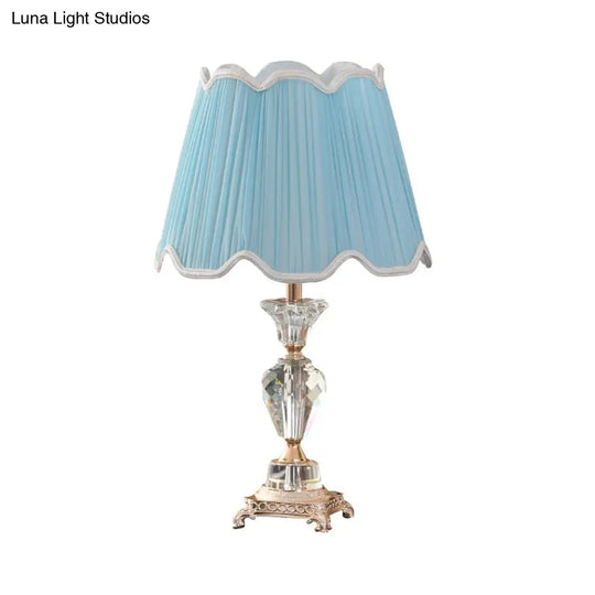 Modern Blue Fabric Cone Table Light With Bronze Metal Base - 1 Head Desk Lamp