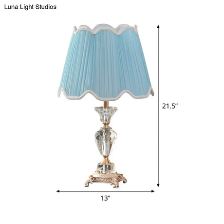 Modern Blue Fabric Cone Table Light With Bronze Metal Base - 1 Head Desk Lamp