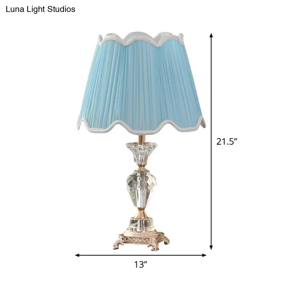Modern Blue Fabric Cone Table Light With Bronze Metal Base - 1 Head Desk Lamp