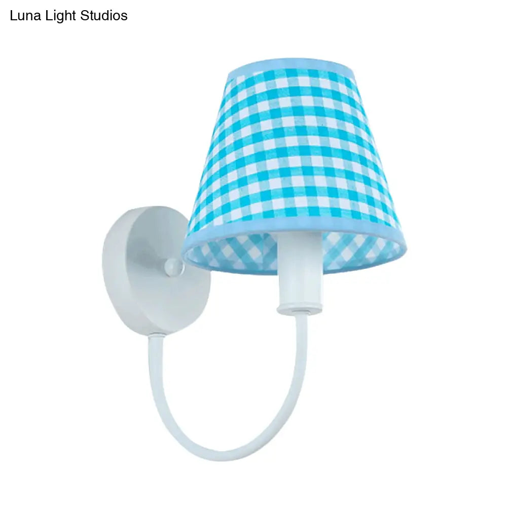 Modern Blue Fabric Wall Mounted Lighting With Gooseneck Arm