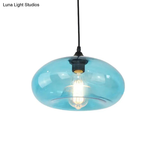 Modern Blue Glass Pendant Lighting - Sleek 1-Head Hanging Lamp For Living Room