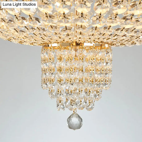 Modern Blue/Gray Crystal Strand Chandelier Pendant Light - 5-Light Dome Ceiling Fixture