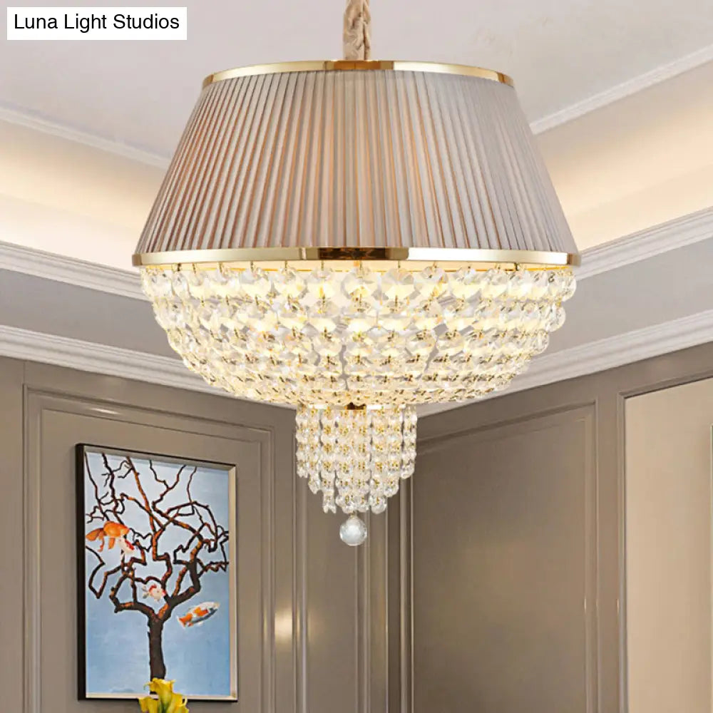 Modern Blue/Gray Crystal Strand Chandelier Pendant Light - 5-Light Dome Ceiling Fixture