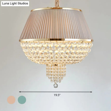 Modern Blue/Gray Crystal Strand Chandelier Pendant Light - 5-Light Dome Ceiling Fixture