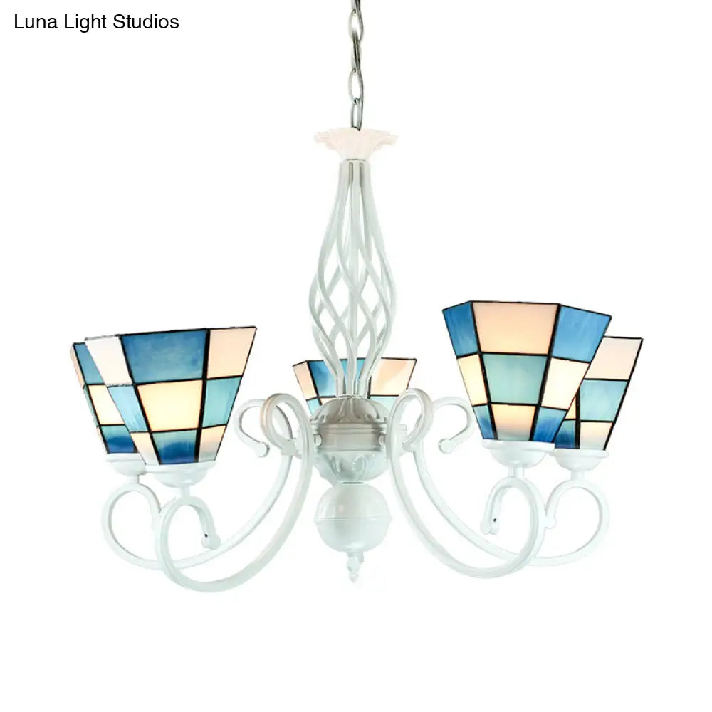 Modern Blue Mosaic Cone Chandelier With 3 Lights For Dining Room Ceiling
