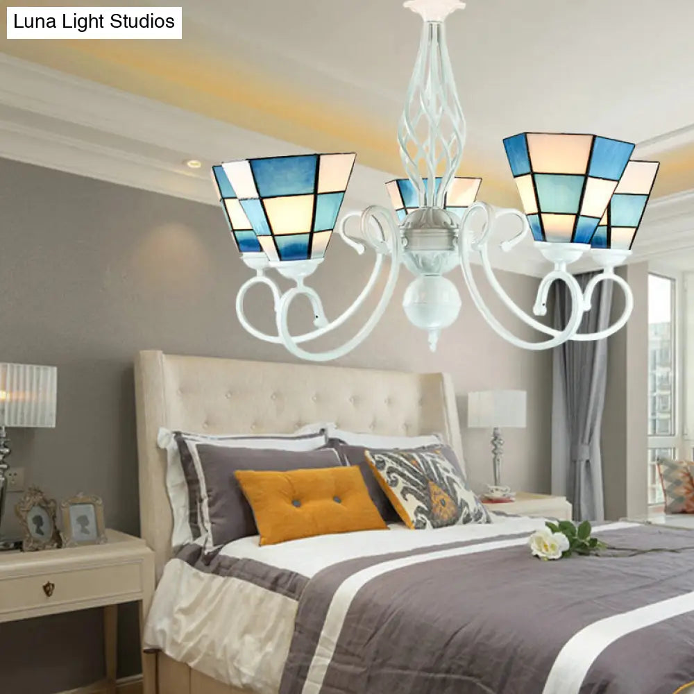 Blue Glass Chandelier - Stylish Cone Hanging Ceiling Light Mosaic Modern Design 3 Lights For Dining