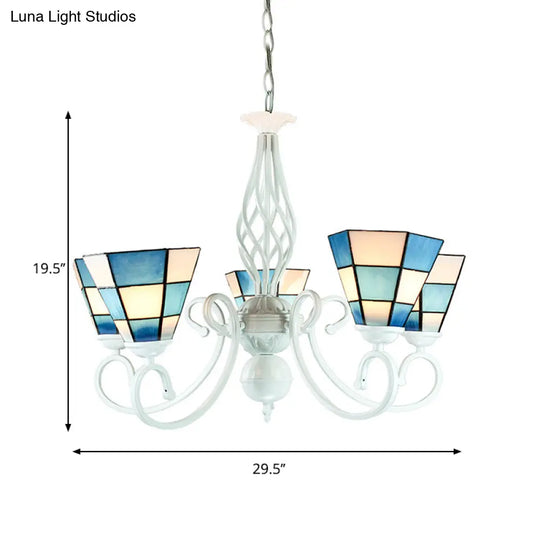 Modern Blue Mosaic Cone Chandelier With 3 Lights For Dining Room Ceiling