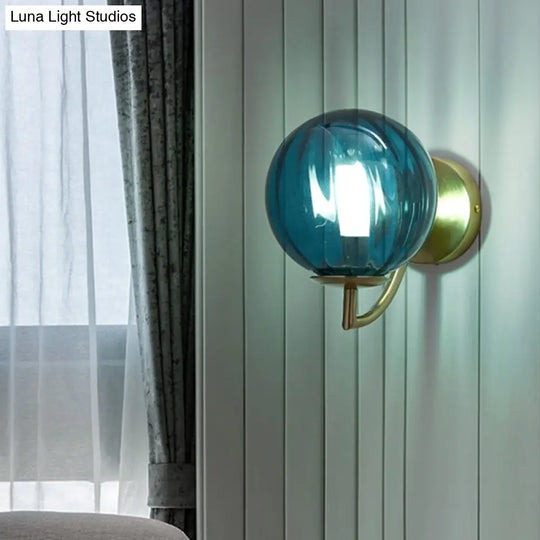 Modern Blue Ribbed Glass Bedroom Wall Sconce Light Fixture
