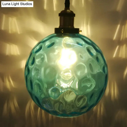 Blue Rippled Glass Ball Hanging Light - Modern 1 Brass Ceiling Lamp 8/10/12 W / 8