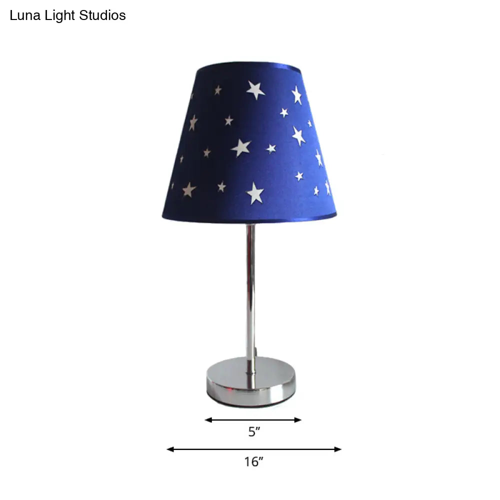Modern Blue Study Room Desk Light With Starry Shade Metal Body & Plug-In Cord