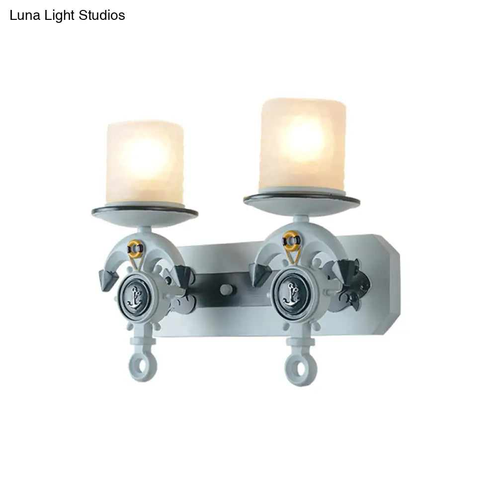 Modern Blue Wall Light With Cylindrical Dimpled Glass Shade - Sleek 1/2-Head Doorway Lighting