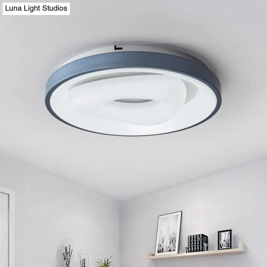 Modern Blue-White Led Ceiling Light With Acrylic Shade: Macaron Flush Mount Lamp