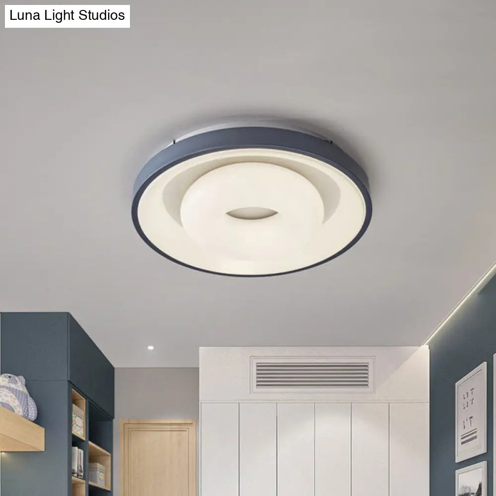 Modern Blue-White Led Ceiling Light With Acrylic Shade: Macaron Flush Mount Lamp