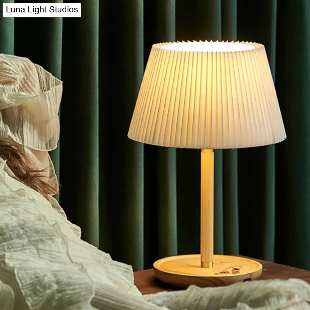 Modern Blue/White Table Lamp With Flared Fabric Shade - Perfect For Living Room
