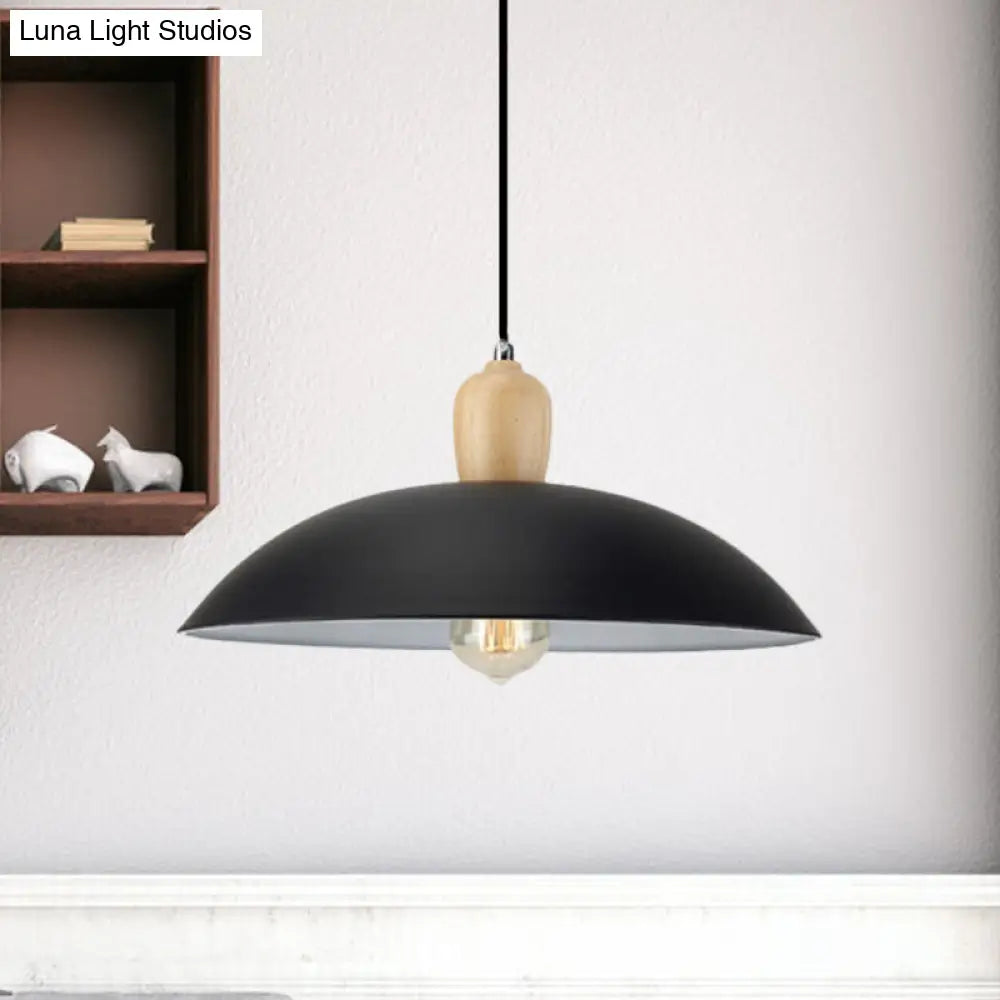 Sleek Metal And Wood Pendant Light Fixture With Bowl Design 1 Bulb - 12.5/16 Diameter Black/White
