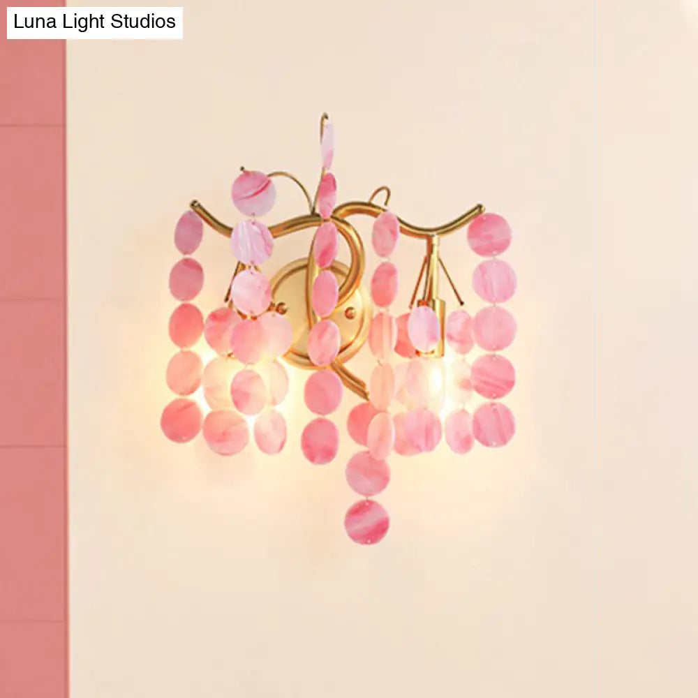 Modern Branch Design Bedroom Wall Lamp - Blue/Pink Glass 2 Lights Open Bulb
