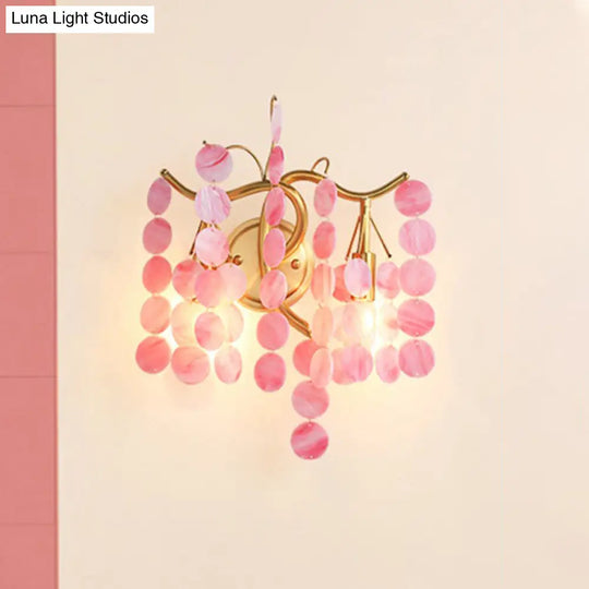 Modern Branch Design Bedroom Wall Lamp - Blue/Pink Glass 2 Lights Open Bulb