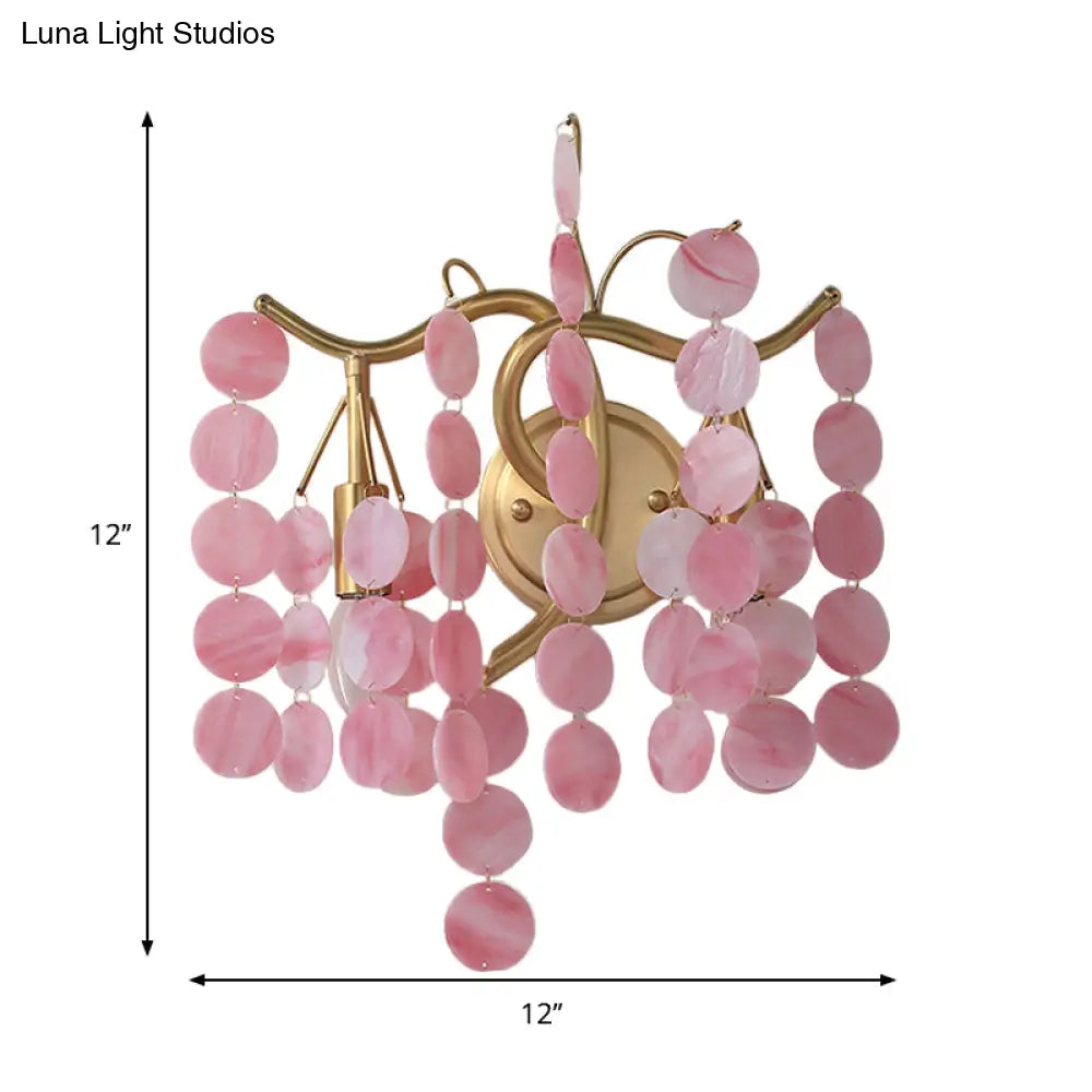 Modern Branch Design Bedroom Wall Lamp - Blue/Pink Glass 2 Lights Open Bulb