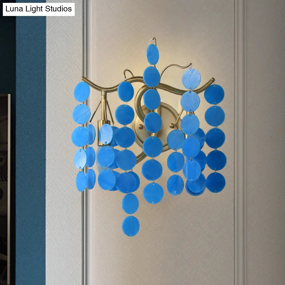 Modern Branch Design Bedroom Wall Lamp - Blue/Pink Glass 2 Lights Open Bulb Blue