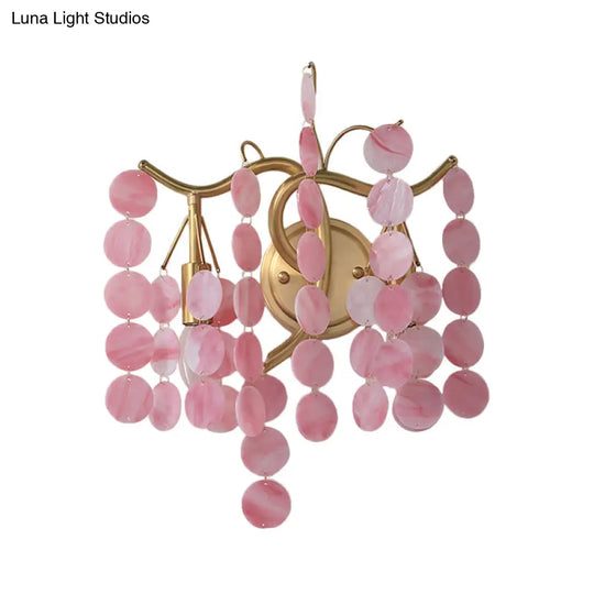 Modern Branch Design Bedroom Wall Lamp - Blue/Pink Glass 2 Lights Open Bulb