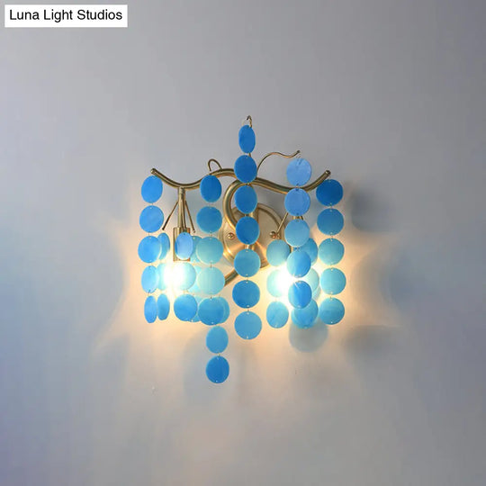Modern Branch Design Bedroom Wall Lamp - Blue/Pink Glass 2 Lights Open Bulb