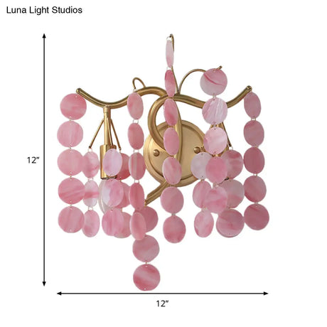 Modern Branch Design Bedroom Wall Lamp - Blue/Pink Glass 2 Lights Open Bulb