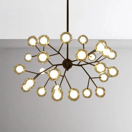 Modern Branching Chandelier With Clear Glass Ball Shades - 9/27 Bulbs Black/White Ceiling Light