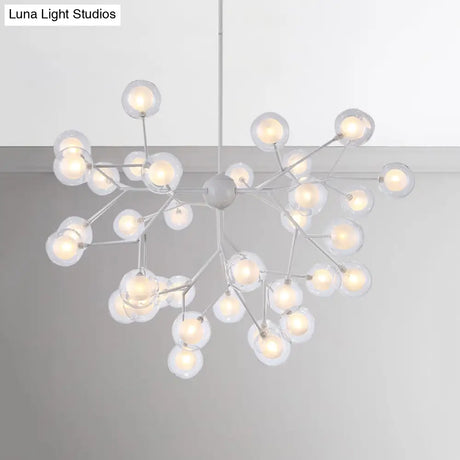 Modern Branching Chandelier With Clear Glass Ball Shades - 9/27 Bulbs Black/White Ceiling Light