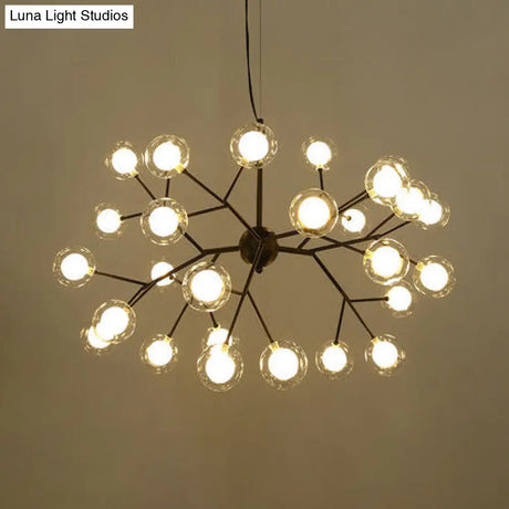 Modern Branching Chandelier With Clear Glass Ball Shades - 9/27 Bulbs Black/White Ceiling Light