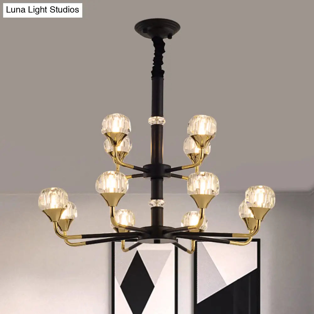 Modern Branching Crystal Ball Chandelier | 6/8/12 Head Suspension Light in Black-Gold