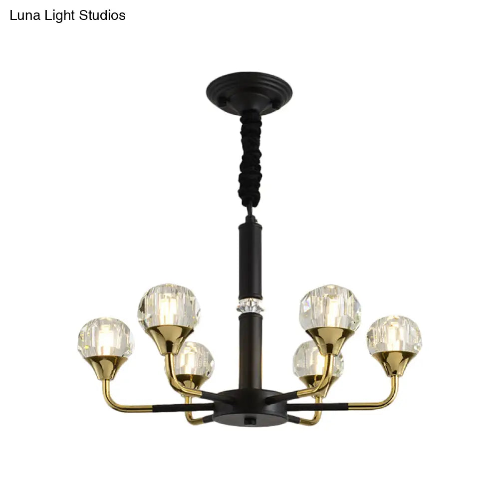 Modern Branching Crystal Ball Chandelier | 6/8/12 Head Suspension Light in Black-Gold