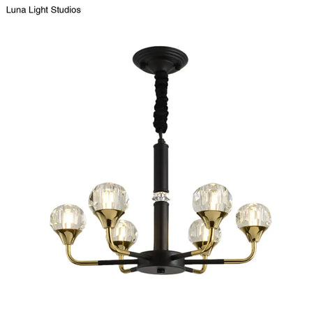 Modern Branching Crystal Ball Chandelier | 6/8/12 Head Suspension Light in Black-Gold