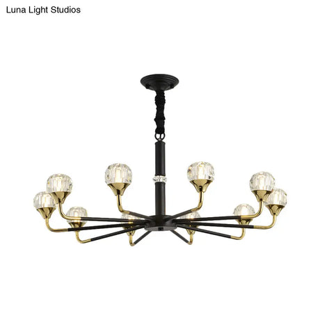 Modern Branching Crystal Ball Chandelier | 6/8/12 Head Suspension Light in Black-Gold