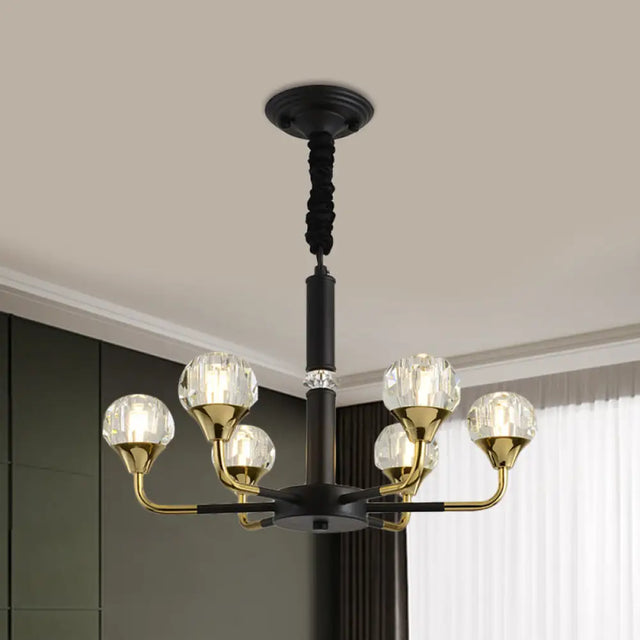 Modern Branching Crystal Ball Chandelier | 6/8/12 Head Suspension Light in Black-Gold 6 / Black-Gold