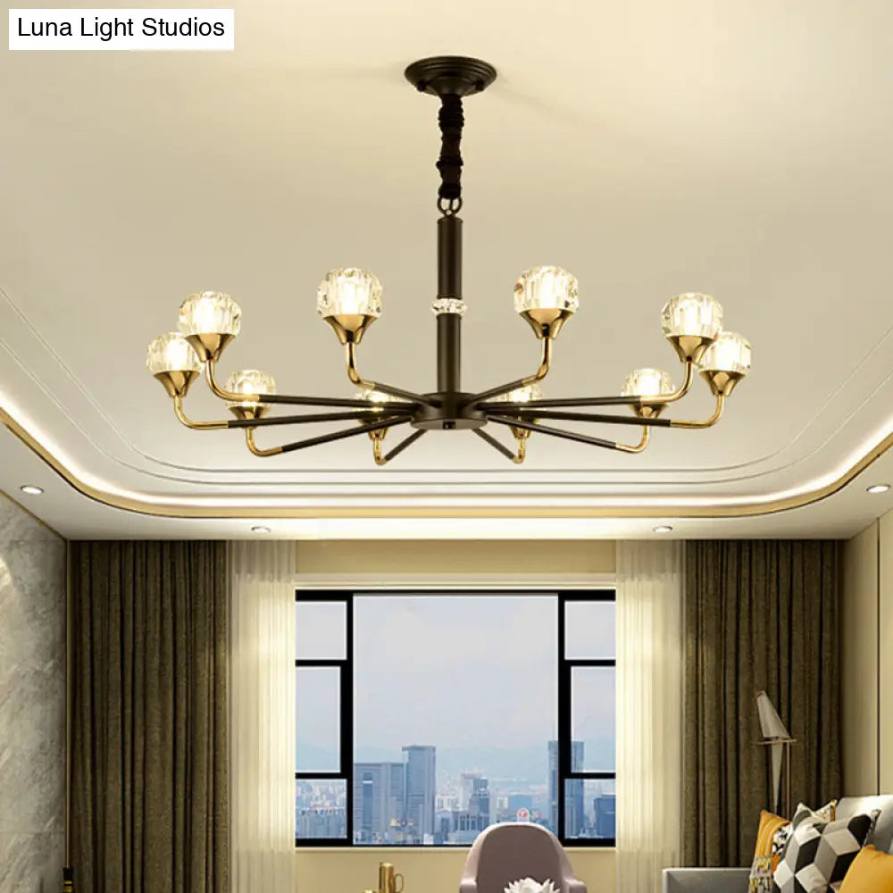 Modern Branching Crystal Ball Chandelier | 6/8/12 Head Suspension Light in Black-Gold