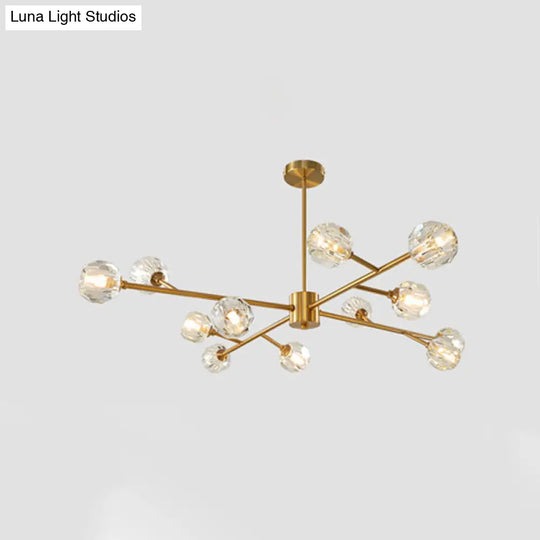 Modern Brass Chandelier With Ball Faceted Crystal Shade - Perfect For Kitchen Ceiling 12 /