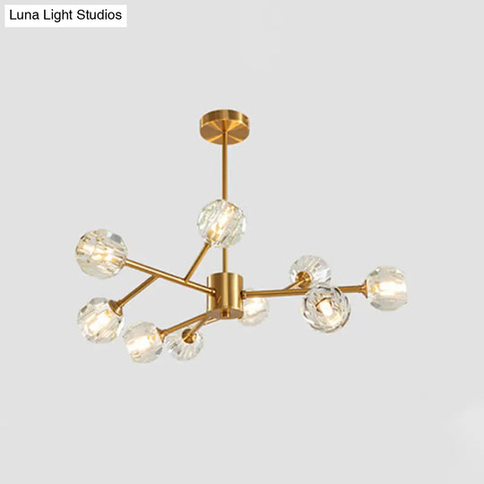 Modern Brass Chandelier With Ball Faceted Crystal Shade - Perfect For Kitchen Ceiling 9 /